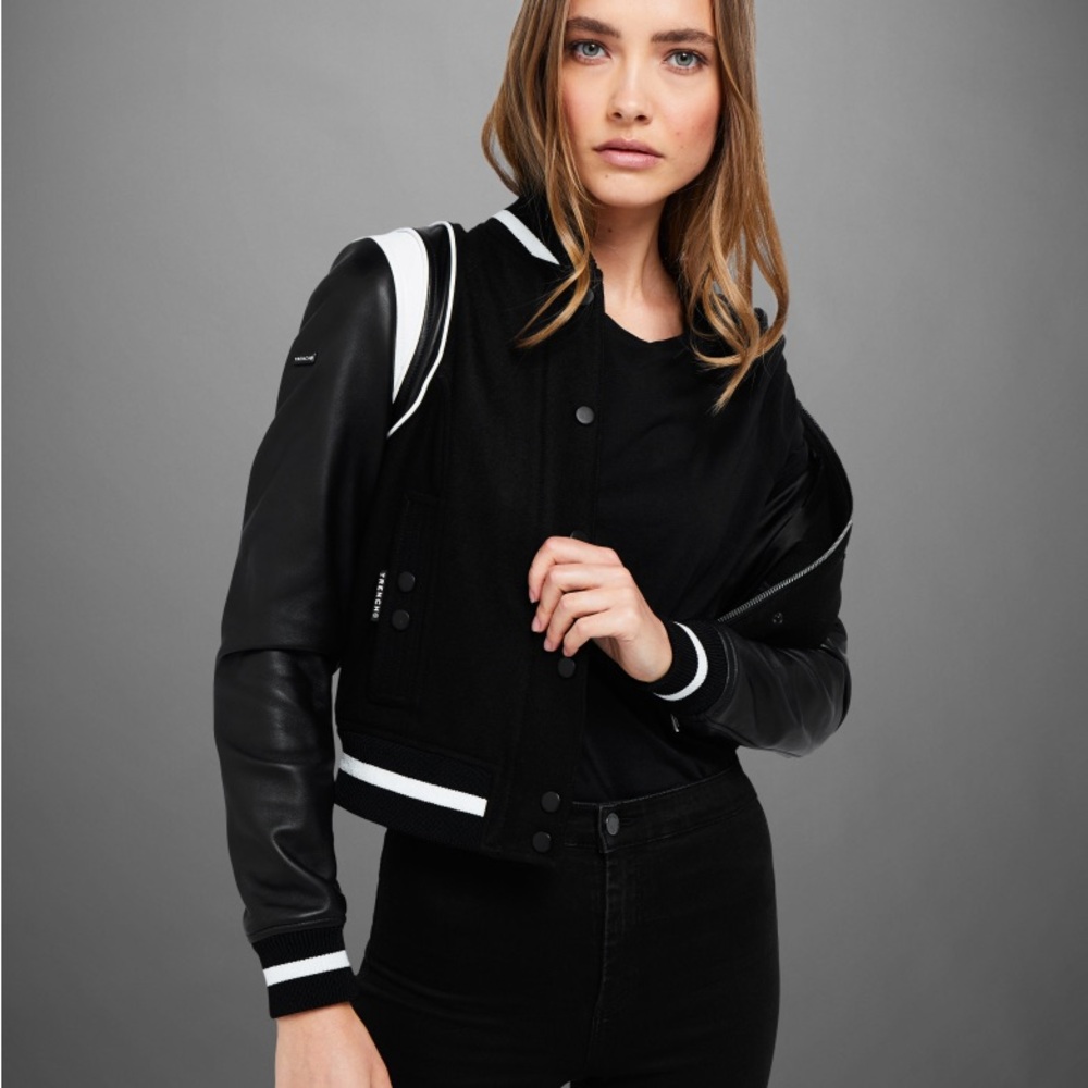 Trench London Luxury Made Wool-leather Stadium Jacket